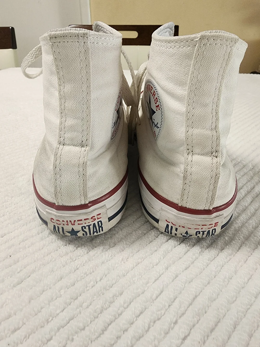 Converse White High Top Sneakers with Red & Navy Stripe - Picture 6 of 9